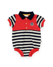 Load image into Gallery viewer, Panelled Stripe Polo Romper