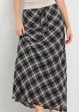 Load image into Gallery viewer, Rally Black Check Chiffon Tie Waist Bias Maxi Skirt