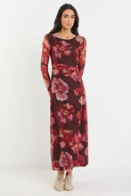 Load image into Gallery viewer, Location Chocolate Red Floral Mesh Boatneck Maxi Dress