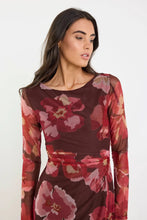 Load image into Gallery viewer, Location Chocolate Red Floral Mesh Boatneck Maxi Dress
