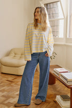 Load image into Gallery viewer, Beau Long Sleeve Slouchy Tee - Butter/China Blue Stripe