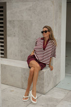 Load image into Gallery viewer, Arlie Short Sleeve Rugby - Burgundy/Milk Stripe