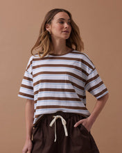 Load image into Gallery viewer, Boxy Pocket Tee - Milk Choc Stripe