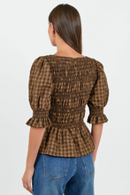 Load image into Gallery viewer, Enclasp Check Shirred Top