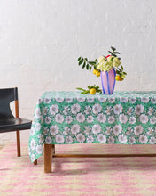 Load image into Gallery viewer, Tumbling Flowers Green Linen Tablecloth