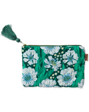 Load image into Gallery viewer, Tumbling Flowers Green Velvet Cosmetics Purse