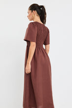 Load image into Gallery viewer, Wren Shirred Bodice Midi Dress - Chocolate