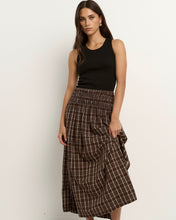 Load image into Gallery viewer, Cheerful Gingham Shirred Waist Maxi Skirt - Chocolate