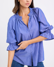 Load image into Gallery viewer, Noetic Short Sleeve Blouse - Dark Blue Stripe