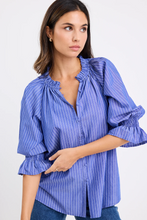 Load image into Gallery viewer, Noetic Dark Blue Stripe Short Sleeve Blouse