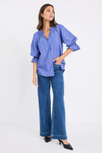 Load image into Gallery viewer, Noetic Short Sleeve Blouse - Dark Blue Stripe