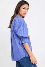 Load image into Gallery viewer, Noetic Dark Blue Stripe Short Sleeve Blouse