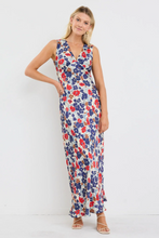 Load image into Gallery viewer, Aston Satin Flared Maxi Dress - Blue & Red Poppy