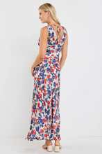 Load image into Gallery viewer, Aston Satin Flared Maxi Dress - Blue & Red Poppy
