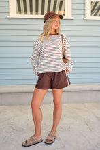 Load image into Gallery viewer, Beau Long Sleeve Slouchy Tee - Milk/Brunette Brown Stripe