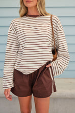 Load image into Gallery viewer, Beau Long Sleeve Slouchy Tee - Milk/Brunette Brown Stripe