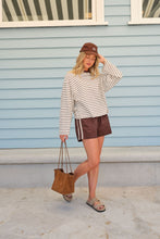 Load image into Gallery viewer, Beau Long Sleeve Slouchy Tee - Milk/Brunette Brown Stripe