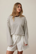 Load image into Gallery viewer, Beau Long Sleeve Slouchy Tee - Milk/Brunette Brown Stripe