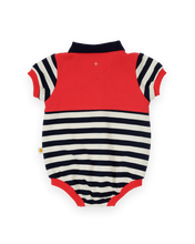 Load image into Gallery viewer, Panelled Stripe Polo Romper
