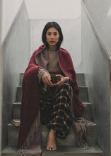 Load image into Gallery viewer, MERINO WOOL THROW | BURGUNDY/GREY
