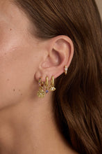 Load image into Gallery viewer, Amethyst &amp; Tourmaline Gold Huggies
