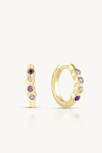 Load image into Gallery viewer, Amethyst &amp; Tourmaline Gold Huggies
