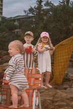Load image into Gallery viewer, Organic Ribbed Stripe Knit Romper - Grey Marle/Brownie
