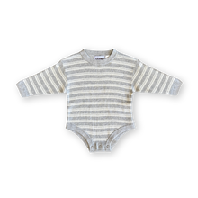 Load image into Gallery viewer, Organic Ribbed Stripe Knit Romper - Grey Marle/Milk
