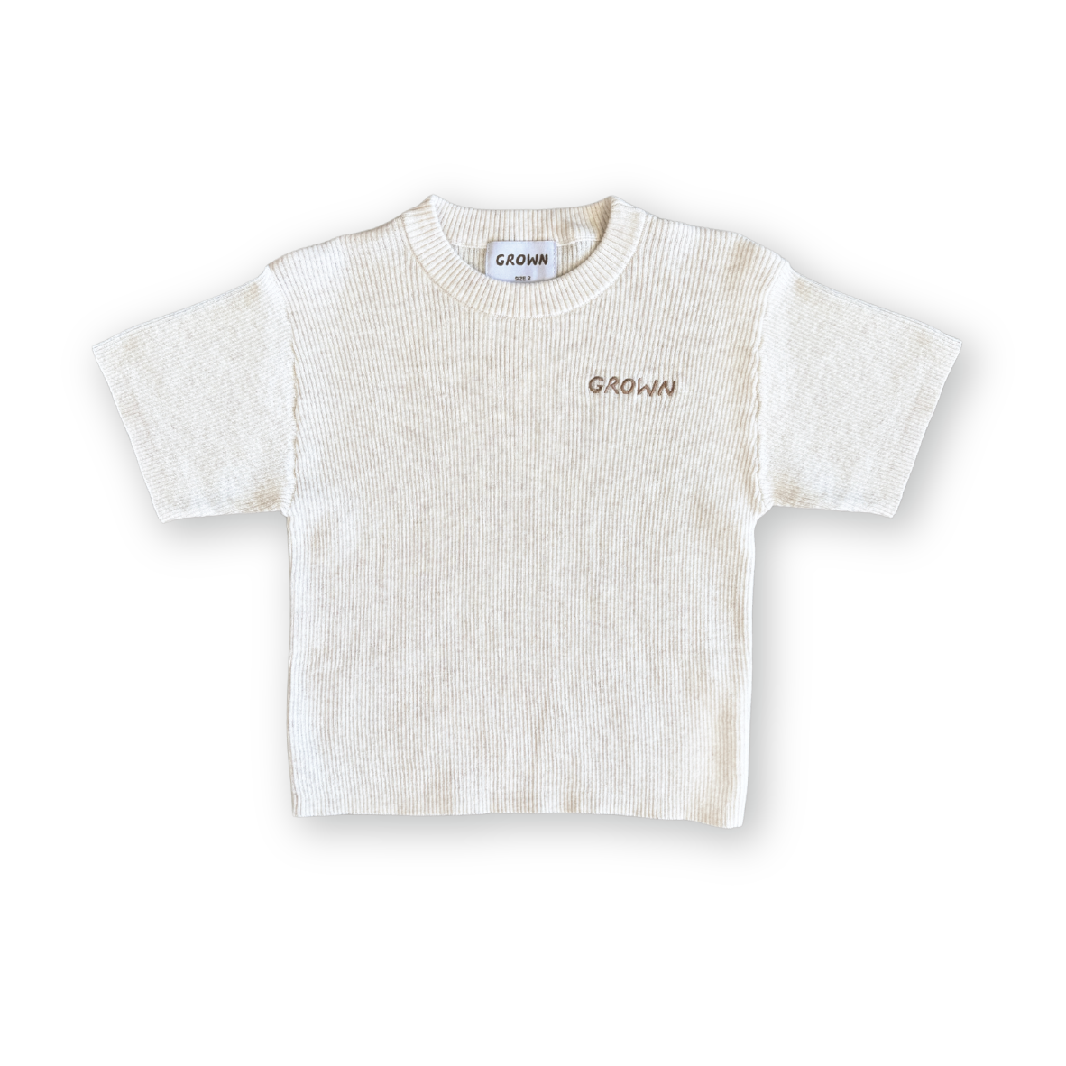 Organic Ribbed Knitted Logo Tee - Coconut