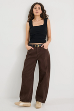 Load image into Gallery viewer, Varsity Chocolate Forward Seam Barrel Jeans
