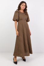 Load image into Gallery viewer, Encore Chocolate Caramel Check SS Bias Maxi Dress
