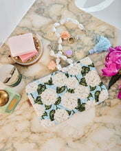Load image into Gallery viewer, Hydrangea Blue Velvet Cosmetics Purse
