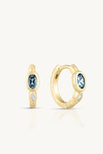 Load image into Gallery viewer, London Blue Topaz Textured Gold Huggies

