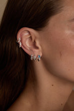 Load image into Gallery viewer, London Blue Topaz Textured Silver Huggies
