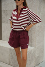 Load image into Gallery viewer, Arlie Short Sleeve Rugby - Burgundy/Milk Stripe

