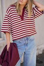 Load image into Gallery viewer, Arlie Short Sleeve Rugby - Burgundy/Milk Stripe
