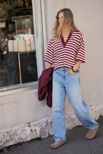 Load image into Gallery viewer, Arlie Short Sleeve Rugby - Burgundy/Milk Stripe
