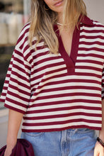 Load image into Gallery viewer, Arlie Short Sleeve Rugby - Burgundy/Milk Stripe
