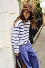 Load image into Gallery viewer, Beau Long Sleeve Slouchy Tee - White/Polo Choc Stripe
