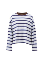 Load image into Gallery viewer, Beau Long Sleeve Slouchy Tee - White/Polo Choc Stripe
