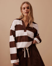Load image into Gallery viewer, Shelby Rugby Top - Warm Ecru &amp; Choc Stripe
