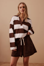 Load image into Gallery viewer, Shelby Rugby Top - Warm Ecru &amp; Choc Stripe

