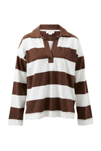 Load image into Gallery viewer, Shelby Rugby Top - Warm Ecru &amp; Choc Stripe
