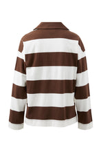 Load image into Gallery viewer, Shelby Rugby Top - Warm Ecru &amp; Choc Stripe
