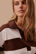 Load image into Gallery viewer, Shelby Rugby Top - Warm Ecru &amp; Choc Stripe
