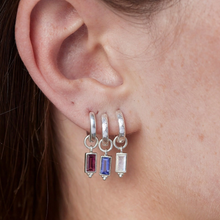 Load image into Gallery viewer, Polished Paperclip Silver Huggies &amp; Baguette Charms
