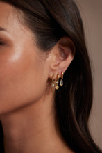 Load image into Gallery viewer, Textured Gold Huggies &amp; Chloe Moonstone Charms
