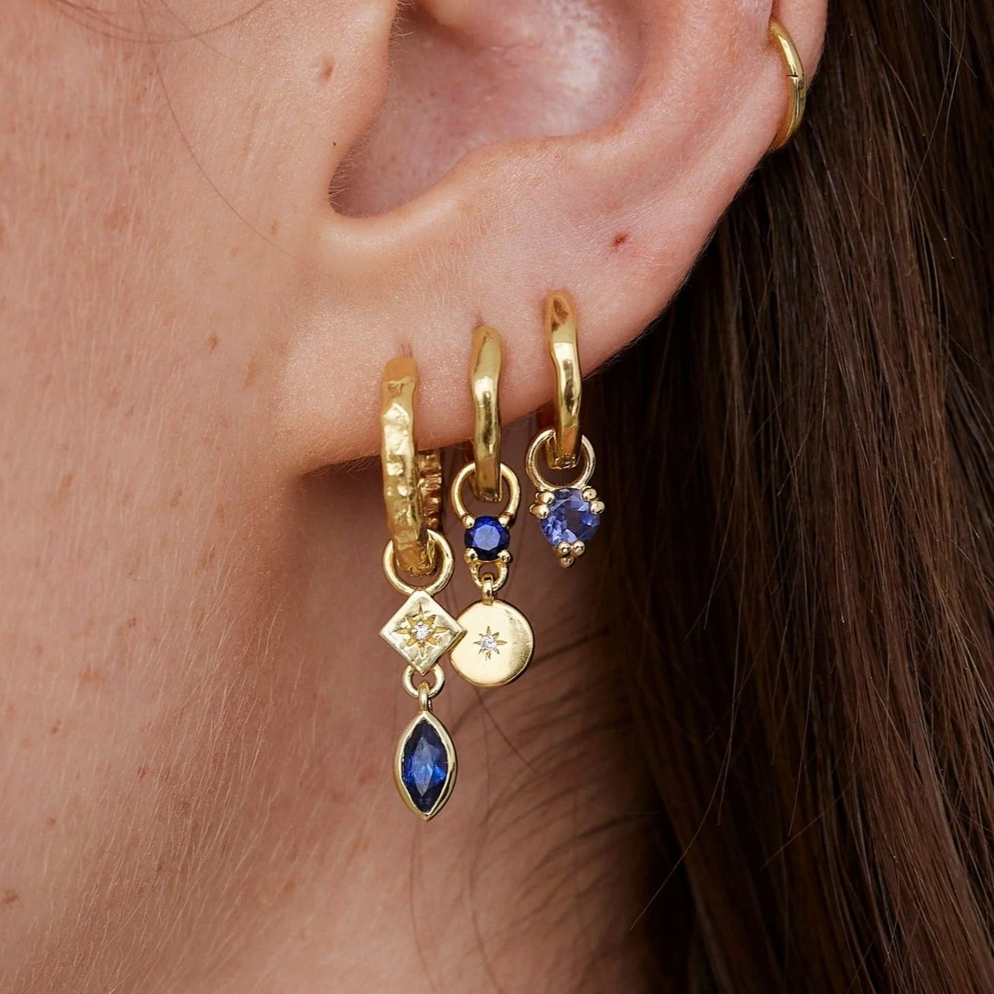 Textured Gold Huggies & Lexi Sapphire Charms