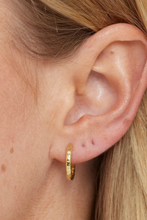 Load image into Gallery viewer, Textured Gold Huggies &amp; Lexi Sapphire Charms

