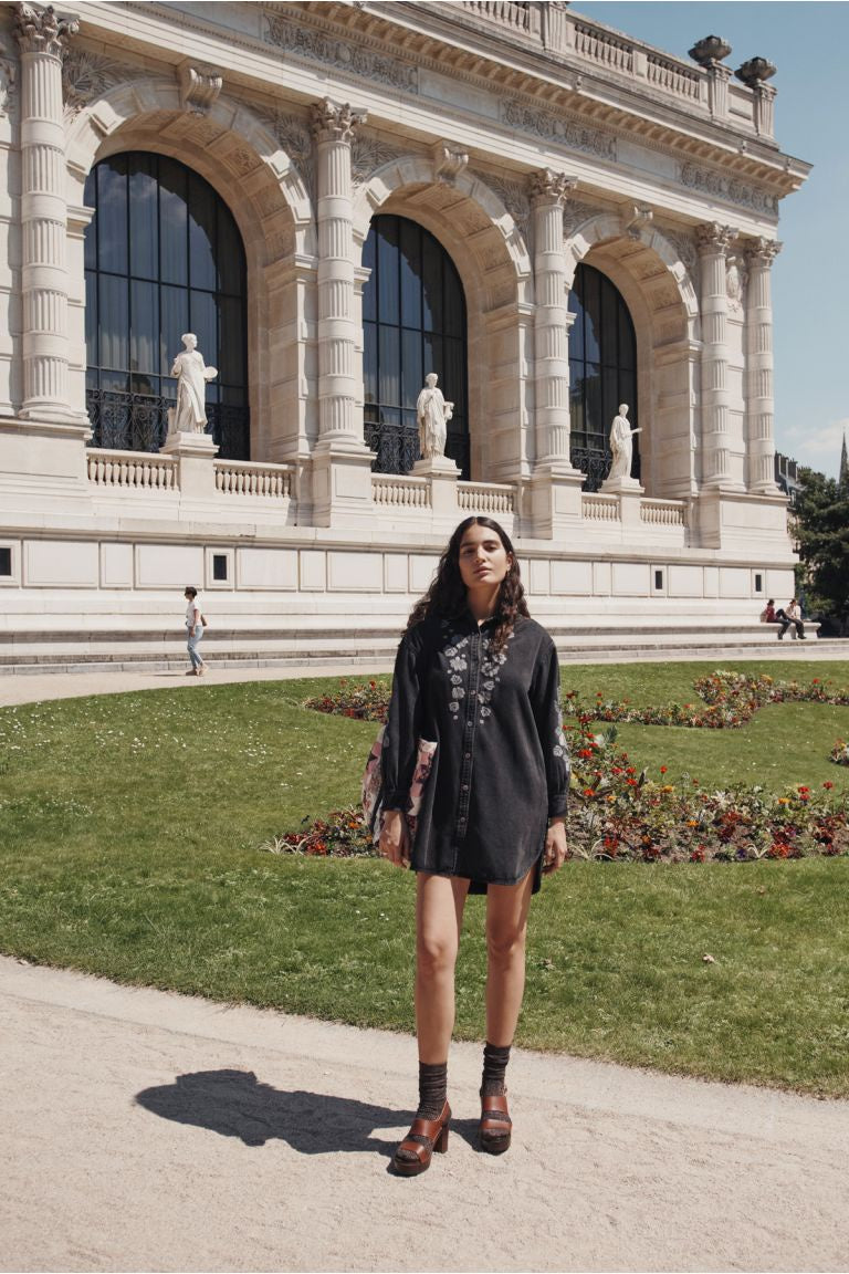 Rina Embroidered Denim Dress